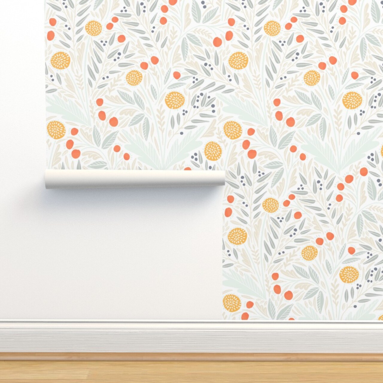 Soft Pastel Floral Modern Whimsical Herbalism Dandelion Eucalyptus Botanical Garden Custom Removable Wallpaper by Spoonflower Peel & Stick Wallpaper 2FT Wide